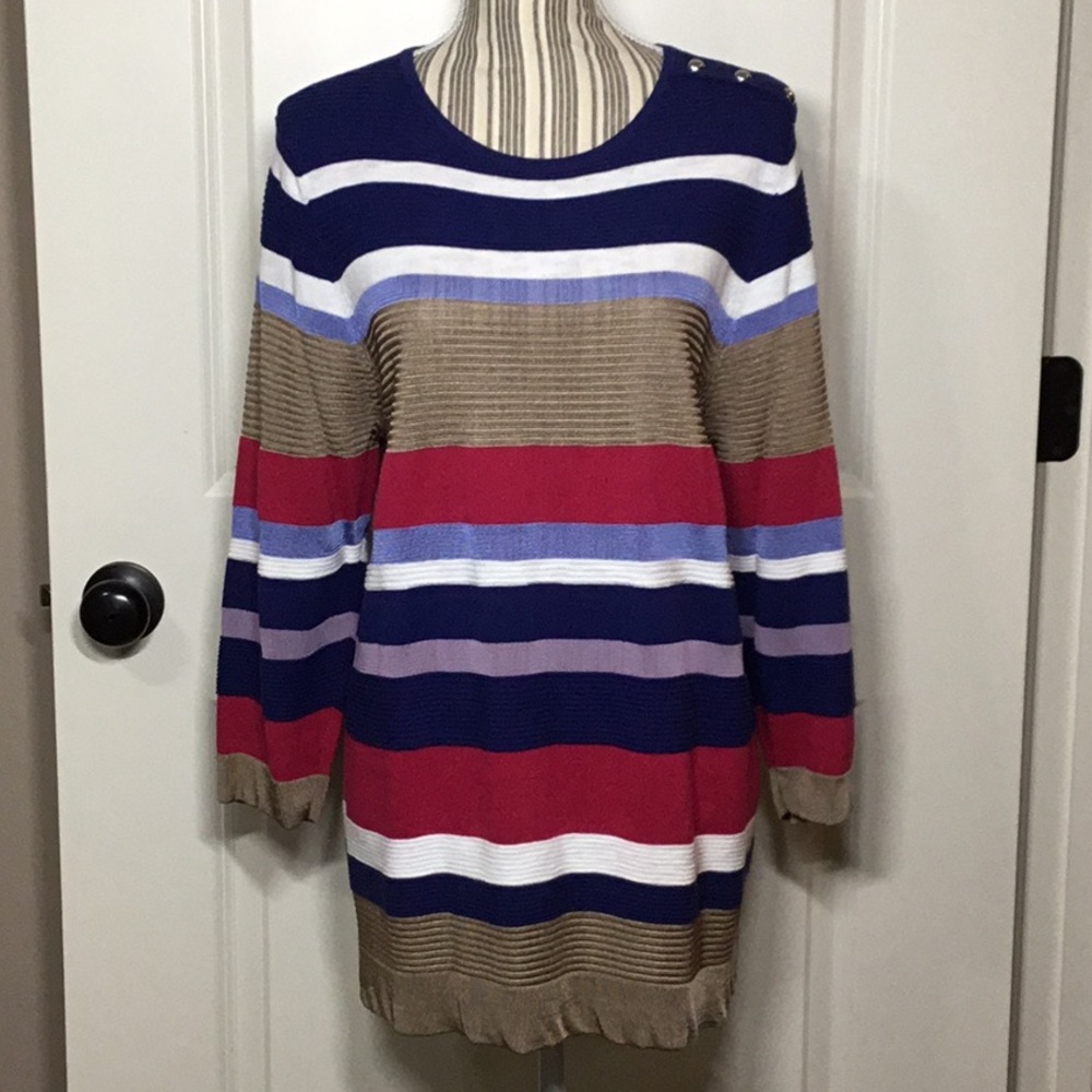 Chico’s Striped Button-Shoulder Pullover Sweater,… - image 1